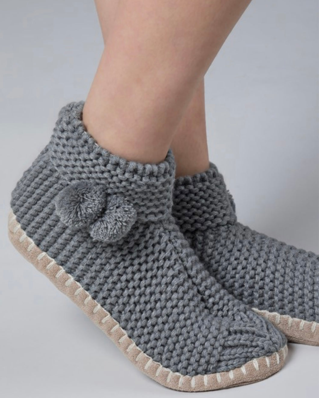 Grey Knit Slipper Socks